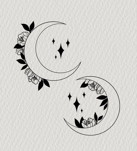 Mother Daughter Tattoos Astrology, Mother Daughter Tattoos Witchy, Bestie Moon Tattoos, Mom Friend Tattoos, Witchy Best Friend Tattoo Ideas, Friend Moon Tattoos, Cool Friend Tattoos, Moon Tattoo Best Friend, Matching Witchy Tattoos For Best Friends