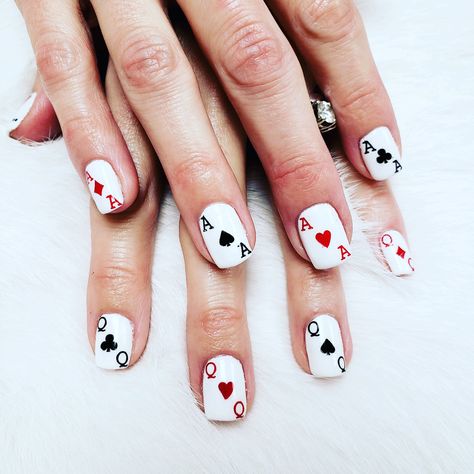 Ace Of Spades Nail Design, Poker Nails Design Las Vegas, Card Themed Nails, Card Suit Nails, Playing Cards Nails, Card Nail Designs, Deck Of Cards Nails, Gambling Nails, Poker Nails Design