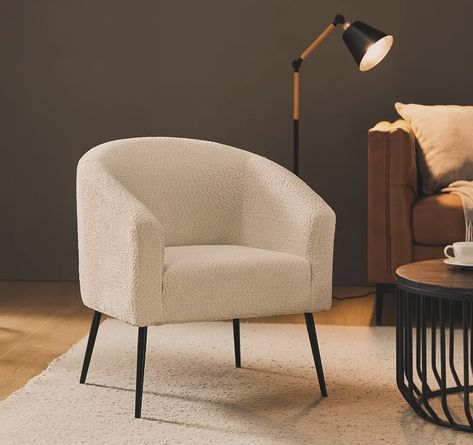 Cozy up in style with our chic accent chair, perfect for any corner of your home. With its soft boucle fabric and elegant curved design, this chair is the ideal blend of comfort and sophistication. Create your perfect reading nook or stylish seating area. ✨🪑 #NestHaven #AccentChair #CozyVibes #InteriorStyling Chic Accent Chairs, Chicago Apartment, Corner Chair, Boucle Fabric, Reading Nook, Accent Chair, Seating Area, Nook, Interior Styling