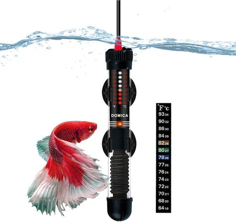 DOMICA 50W Aquarium Heater, Submersible Heater for Small Fish Tank with Free Thermometer Sticker Small Aquarium, Small Fish Tanks, Saltwater Fish Tanks, Mini Aquarium, Aquarium Heater, Small Tank, Small Fish, Water Temperature, Double Tap