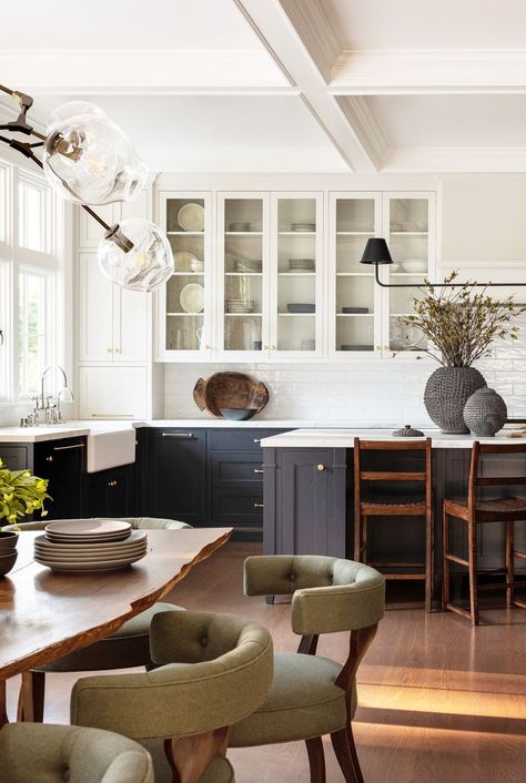 Two Toned Kitchen Cabinets, Two Tone Kitchen Cabinets, Two Tone Cabinets, Kitchen Cabinet Ideas, Two Tone Kitchen, Cabinet Ideas, Upper Cabinets, Kitchen Trends, Black Cabinets