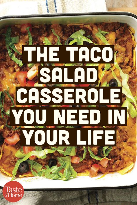 This is the taco casserole you need in your life. Taco Salad Casserole, Salad Casserole, Salad Taco, Salad Cucumber, Taco Salads, Pillow Pets, Taco Salad Recipes, Taco Casserole, Taco Salad