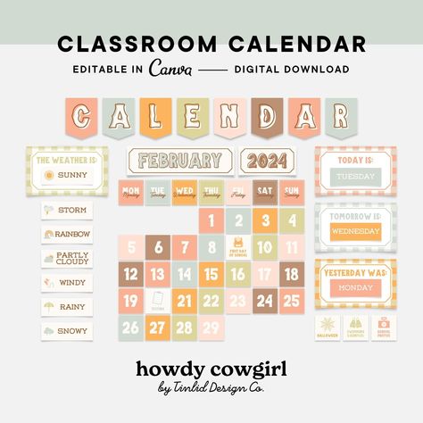 Classroom Calander Printable, Neutral Classroom Calendar, Printable Classroom Calendar, Classroom Calendar Flip Chart, Class Calendar, Pocket Chart Calendar, Calendar Classroom, Solar System Poster, Weather Cards