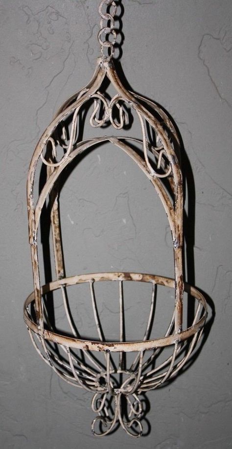 Rustic Hanging PLANTER Basket Antique Victorian Style Garden Plant Hanger WHITE Succulent Hanging Planter, Window Planters, Planter Basket, Wrought Iron Gates, Central City, Garden Pictures, Iron Gates, Antiques For Sale, Hanging Planter