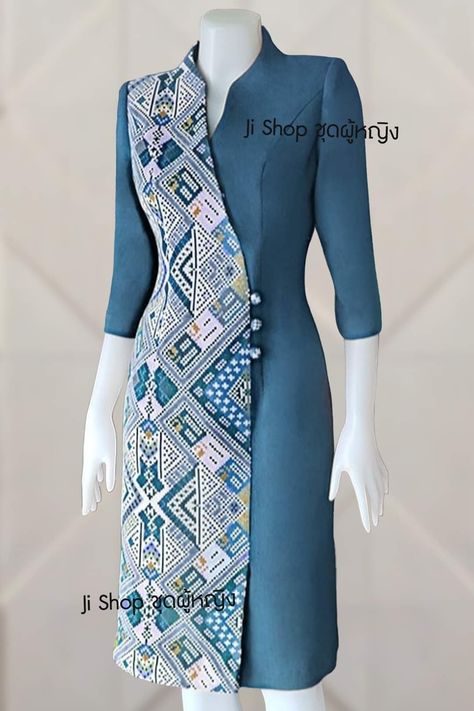 Blue Batik Dress, Model Dress Tenun, Songket Dress Modern, Batik Dress Modern Simple, Dress Batik Kombinasi Modern, Dress Batik Modern Fashion Style, Model Atasan Batik, Dres Batik, Dress Batik Modern