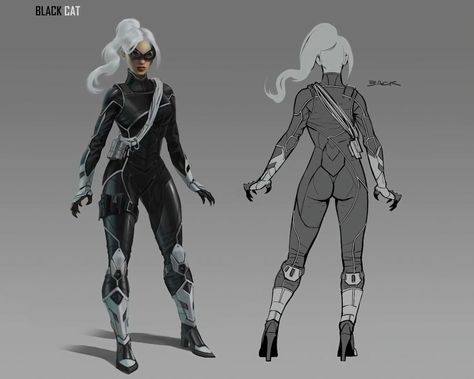 Official concept art of Black Cat in Marvel's Spider-Man PS4 | Airworthy Comics Felicia Hardy Costume, Black Cat Concept Art, Felicia Hardy Ps4, Black Cat Redesign, Black Cat Marvel Spiderman, Official Concept Art, Spiderman Black Cat, Black Cat Cosplay, Spider Man Ps4