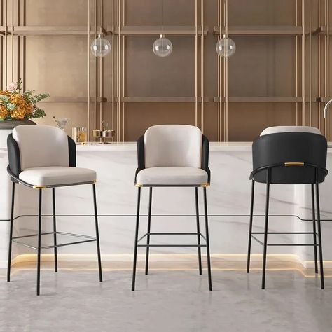 Linenic Modern Black PU Leather Bar Stool with Back & Footrest Bar Stool With Back, Luxury Bar Stools, Stool With Back, Bar Stools Kitchen Island, Breakfast Bar Stools, Luxury Bar, Leather Counter Stools, Bar Stools With Backs, Stools With Backs