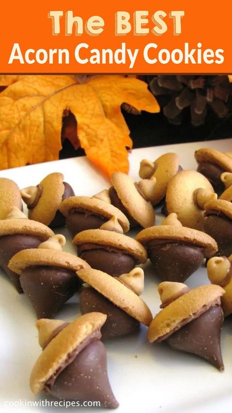 The BEST Acorn Candy Cookies Recipe, Halloween, Christmas, Big Day Recipes Nilla Wafer Acorns, Edible Acorns Hershey's Kisses, Edible Acorns, Candy Cookies Recipes, Christmas Snack Mix, Acorn Cookies, Theme Snack, Decorate Cupcakes, Christmas Snack