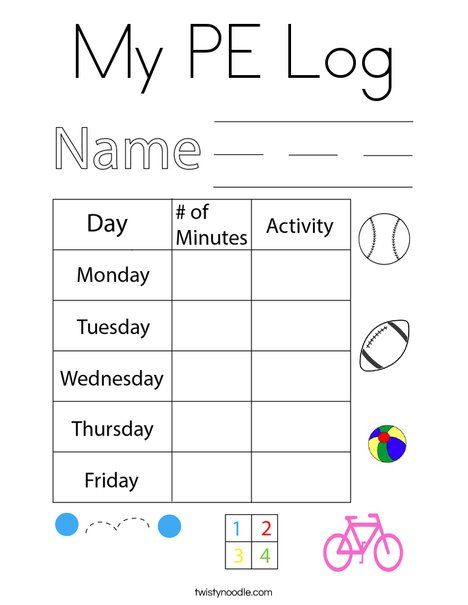 My PE Log Coloring Page - Twisty Noodle Physical Activity Log, Pe For Homeschoolers, Pe Curriculum Elementary, Homeschool Pe Ideas, Parent Teacher Documentation Form, Homeschool Physical Education, Adapted Pe, Teacher Documentation, Adapted Physical Education