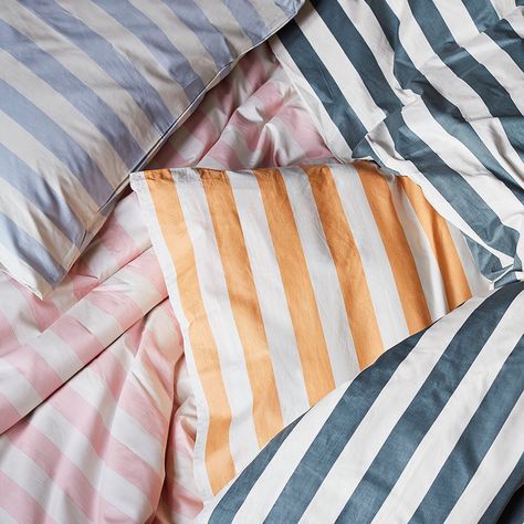 HAY’s Instagram profile post: “Available in 4 shades of summery, sun-bleached stripes, Été Bedlinen is made from pure cotton and designed by Amanda Boberg for HAY.…” Hay Design, Bed Curtains, Quilt Cover Sets, Design Within Reach, Contemporary Furniture, Modern Bedroom, Bedroom Inspirations, Sofa Furniture, Home Bedroom