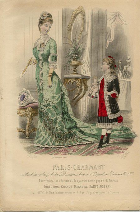 Paris Charmant 1878 1883 Fashion, 1883 Dresses, French Sewing Patterns, 1870 Fashion, Victorian Fashion Women, Victorian Fashion Plates, Western Womens Fashion, Victorian Illustration, 1870s Fashion