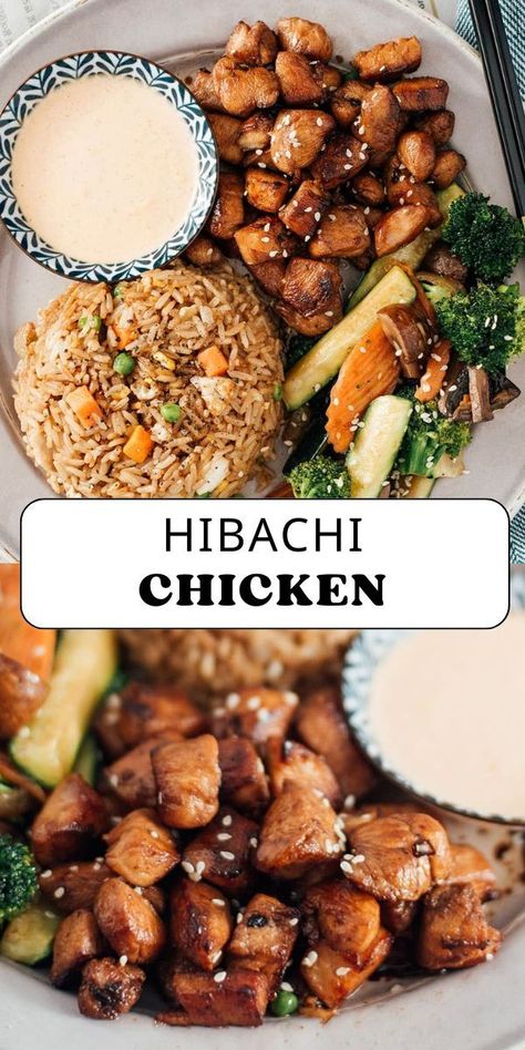 Enjoy your favorite hibachi at home. Pair this hibachi chicken with some hibachi rice, noodles and veggies and the addictive yum-yum sauce. Hibachi Noodles With Chicken, Chicken Hibachi Recipe At Home, Easy Chicken Hibachi Recipe, Hibachi Recipes Chicken, Hibachi Party Ideas At Home, Hibachi At Home Recipes, Hibachi Ginger Sauce, Chicken Hibachi Recipe, Hibachi Style Chicken