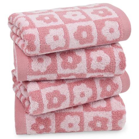 PRICES MAY VARY. Soft and Absorbent - 4-pack hand towels made of cotton fabric provide a super soft feel. Yeah! Sensitive skin will love them too Attractive Hand Towels - Vibrant colors and checkered floral prints of the pink towels will bring a touch of joy into your day, and add charm to the bathroom and kitchen Versatile - The cute hand towel set can be used on various occasions. Such as drying your hands, wiping your face, taking a bath, or cleaning up spills About Size - Each bathroom towel Real Apartment, Birthday Surprise For Girlfriend, Cute Towels, Pink Hand Towels, Future Bathroom, Pink Towel, School Hall, Pink Towels, Pink Checkered