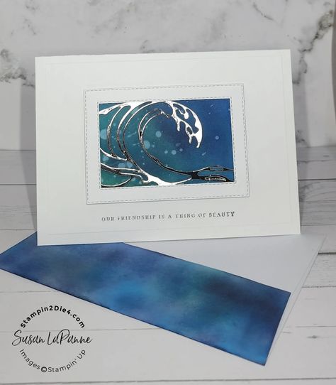 Waves Of Inspiration, Waves Of The Ocean, Nautical Cards, Inspiration Cards, Beach Cards, Stampin Up Project, Painted Background, Retirement Cards, A Thing Of Beauty