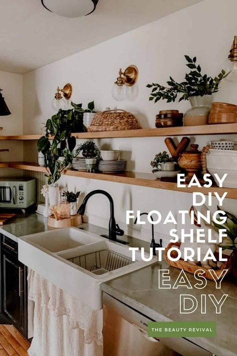 Floating Shelves Above Kitchen Sink, Shelves Above Kitchen Sink, White Floating Shelves Kitchen, Diy Floating Shelves Kitchen, Shelf Over Sink, Cheap Floating Shelves, Floating Shelf Kitchen, Home Gel Nails, How To Make Floating Shelves