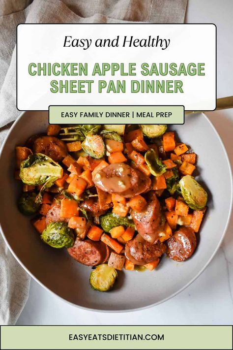 This fall harvest chicken apple sausage sheet pan dinner is not only a great meal prep lunch or dinner, but it is healthy, easy and delicious! #mealprep #fallsheetpandinner #falldinner #easydinner #fallrecipes #sheetpan #sheetpanmeal #sheetpandinner #mealprepideas #healthymealprep #fallveggies Apple Sausage Sheet Pan, Sausage Sheet Pan Meal, Chicken Sausage Sheet Pan, Sausage Sheet Pan Dinner, Healthy Sausage Recipes, Sausage Sheet Pan, Chicken Sausage Recipes, Sheet Pan Meals Chicken, Sausage Dinner