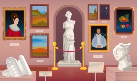 Museum Statue Museum Aesthetic Drawing, Museum Cartoon, Statue Illustration, Museum Illustration, Moma Museum Art, Museum Of Miniatures, Sculpture Museum, Adobe Animate, Classic Artwork