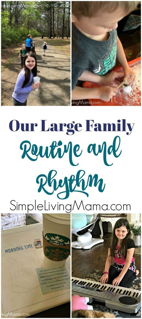 Managing a large family can be a challenge. Come along with us as I share a peek at our large family routine and rhythm. See how we manage our people throughout the week! Morning Routine Printable, Family Routine, Large Families Living, Schedule Ideas, Homesteading Life, Family Read Alouds, Daily Routine Schedule, Family Resources, Routine Printable