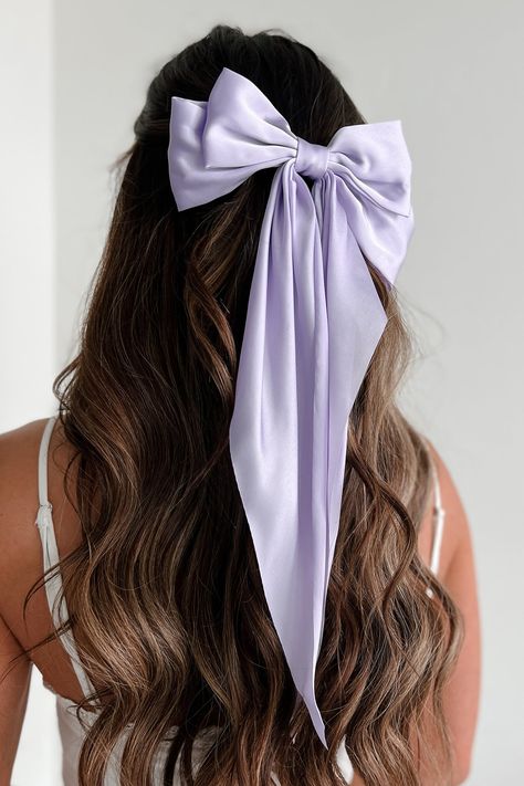 Color: Lilac Satin Material Bow Detail Barrette Clip 14" Length Launched: 4/3/24 Light Purple Hoco Dress, Lilac Outfits, Lavender Accessories, Kawaii Hair Accessories, Purple Hair Bows, Cornrows Braids For Black Women, Kawaii Hair, Fav Products, Guts Tour