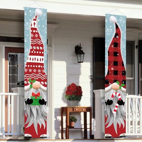 Outdoor Christmas Decorations - Gnomes Porch Sign Banners Hanging Decorations - Xmas Holiday Decor for Outside Indoor Yard Home Front Door Garage Wall Christmas Gifts Diy Homemade, Christmas Decorations Apartment, Christmas Decorations Garland, House Front Door, Christmas Porch Decor, Christmas Yard, Porch Sign, Hanging Decorations, Christmas Banners