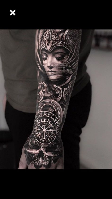 Goddess Warrior Tattoo, Freyja Symbol, Viking Tattoos For Women, Valkyrie Tattoos, Tato Phoenix, Aztec Tattoos Sleeve, Athena Tattoo, Viking Warrior Tattoos, Norse Mythology Tattoo