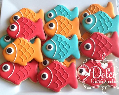 Royal Icing Fish Cookies, Fish Cookies Decorated Easy, Fish Cookies Decorated, Boat Cookies, Fish Sugar Cookies, Fishing Cookies, The Big One First Birthday, Big One First Birthday, Reeling In The Big One