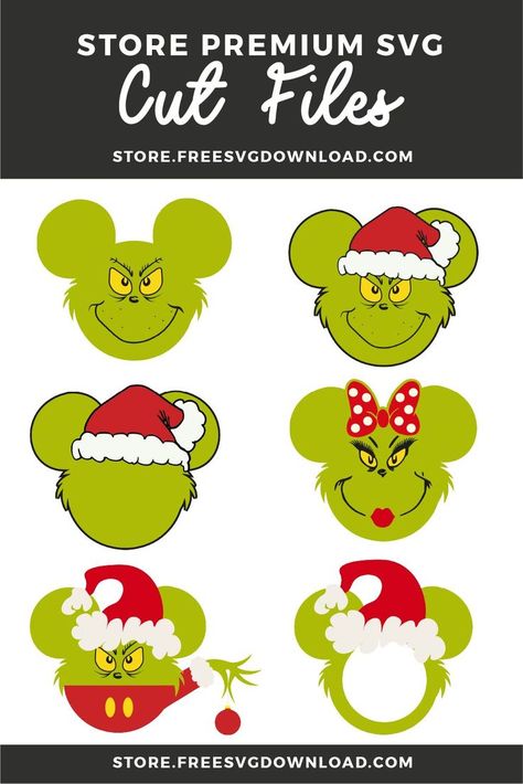 Grinch Mickey Ears, Christmas Disney Svg, Disney Christmas Svg Free, Free Grinch Svg Files For Cricut, Disney Ornaments Diy, Cricut Christmas Svg, Grinchmas Svg, Disney Christmas Svg, Mickey Mouse Crafts