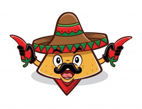 Nachos Logo Design, Mexican Food Cartoon, Nachos Cartoon, Nachos Drawing, Chili Cartoon, Cartoon Mexican, Mexican Nachos, Illustration Stickers, Cowboy Posters