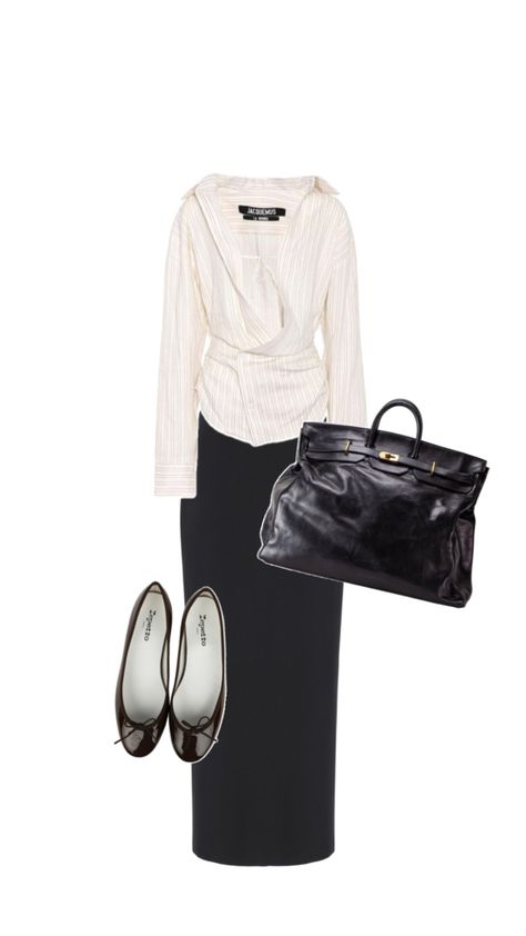 a white shirt, a long black skirt, a black vintage birkin bag and repetto ballerinas💋 Repetto Outfit, Vintage Birkin, Long Black Skirt, Cute Summer Outfit, Cute Summer Outfits, Black Vintage, Long Black, Black Skirt, Ballerinas