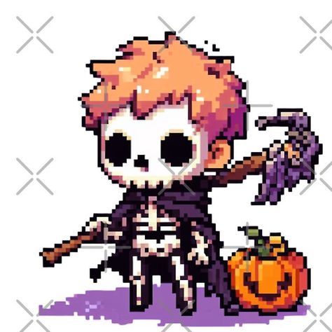 Cute pixel art skeleton for halloween #halloween #redbubble #games #rpg #pixelart #skeleton Skeleton Pixel Art, Pixel Art Halloween, Skeleton For Halloween, Cute Pixel Art, Skeleton King, Art Skeleton, Halloween Sticker, Art Halloween, Halloween Skeleton