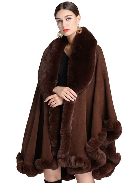 PRICES MAY VARY. 100% Polyester Imported Hook and Loop closure Dry Clean Only Material - Faux fur shawl is made of faux cashmere and faux rabbit fur, super soft and comfortable, keep warm. with tight stitches, it is not easy to deform. Note: No lining. One Size Fits Most - Free size. This large capes length 32.6''/83cm, bust 43.3''/110cm. Designed as a loose version is suitable for most women. Elegant Design - Large collar with faux rex rabbit fur. Warm and beautiful. Soft faux fur is wrapped ar Technology Collage, Mantel Cape, Poncho Coat, Rabbit Fur Coat, Fur Cape, Poncho Cardigan, Poncho Shawl, Loose Coats, Green Fruit