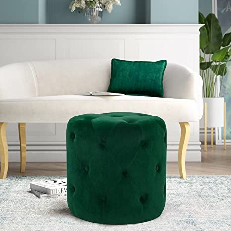 Round Velvet Ottoman, Round Tufted Ottoman, Hamptons Modern, Small Footstool, Velvet Stool, Ottoman Cushion, Upholstered Stool, Velvet Ottoman, Ottoman Footstool