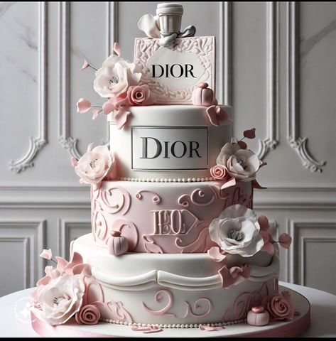 Luxury Cake Birthday, Manger Aesthetic, Dior Cake Ideas, Glam Cake Birthday For Women, Boujee Cake, Fashion Birthday Cake, Unique Cake Ideas, Dior Cake, Dollar Cake