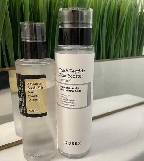 The Cosrx Magic Duo ✨The 6 Peptide Skin Booster • Improves skin texture, Hydrates, Firms ✨Advanced 96 Snail Mucin Power Essence • Soothes damaged skin, Repairs dark spots, Improves skin vitality *Must Have *Wow Benefits Link In Bio to Shop #skincare #cosrx #skincareroutine #hydrate #darkspots Skin Booster, Snail Mucin, Products Photography, Beauty Products Photography, Improve Skin Texture, Skin Texture, Improve Skin, Damaged Skin, Dark Spots