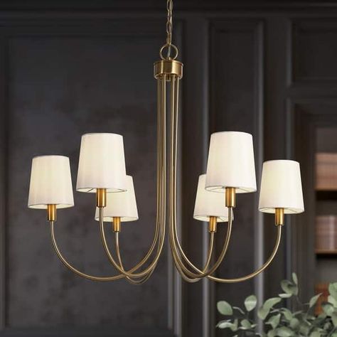 Mid-Century Modern Gold 6-Light French Chandelier Fabric Pendant Lights for Dining Room - Bed Bath & Beyond - 35475663 Chandelier Fabric, Modern Gold Chandelier, Dining Table Chandelier, Lights For Dining Room, Dining Table Gold, Gold Dining, Fabric Pendant, French Chandelier, Classic Lighting