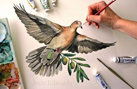 Watercolor Dove, Dove Painting, Prismacolor Art, Christian Artwork, Chicano Art, China Painting, Watercolor Sketch, Sewing Art, Watercolor Bird