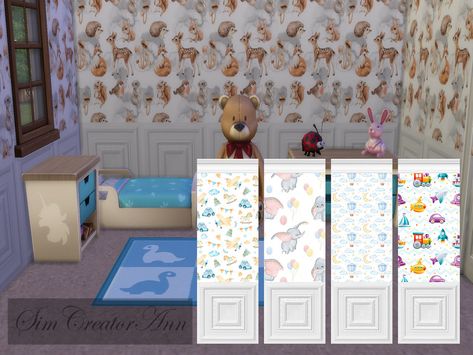 Ts4 Wallpaper Cc, Waller Paper, Toddler Wallpaper, Baby Room Wallpaper, A Cute Wallpaper, Sims4 Furniture, Nursery Wallpaper Boy, Baby Room Wall Decals, Steampunk Wallpaper