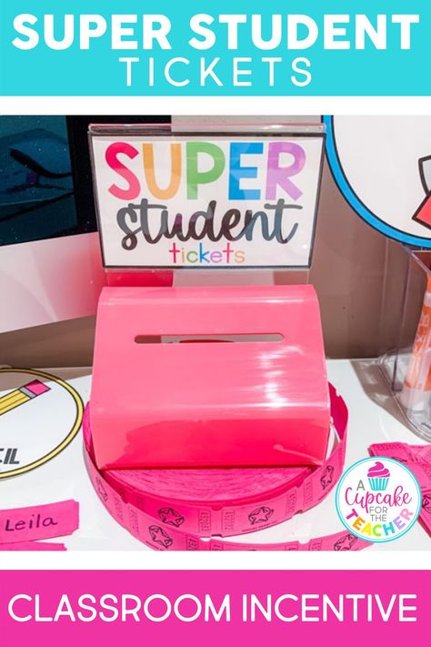 Class Motivation Ideas, Classroom Tickets Behavior Management, Whole Class Incentives Elementary, Tickets For Classroom Management, Raffle Ticket Classroom Management, Reward Tickets For Classroom, Classroom Prize Storage, Ticket Behavior System Classroom, Prizes For Students Ideas