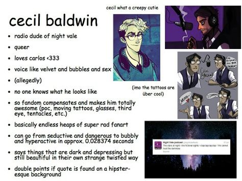 Welcome to Night Vale Cecil Palmer Fanart, Cecil Baldwin, Cecil Palmer, Night Vale Presents, Glow Cloud, The Moon Is Beautiful, Welcome To Night Vale, Audio Drama, Night Vale