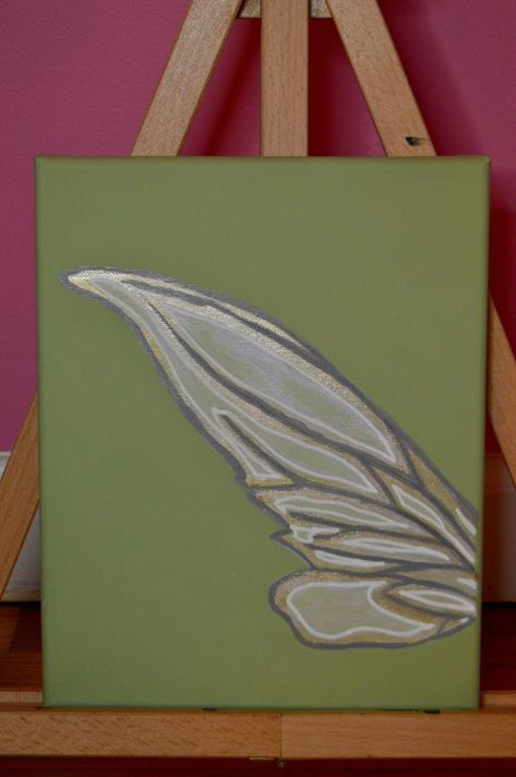 Fairy Wings Painting Acrylic, Fairy Wing Painting, Fairy Wing Sketch, Painting Ideas Fairycore, Fairy Painting Ideas On Canvas, Simple Fairy Painting, Fairy Wings Painting, Painting Green Aesthetic, Canvas Painting Ideas Green