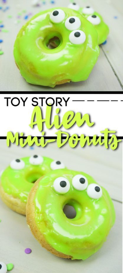 Out of this World Adorable Toy Story Alien Mini-Donuts. These Toy Story treats are perfect for Toy Story 4 watch parties! THE CLAW! Toy Story Food, Buzz Lightyear Birthday, Mini Donuts Maker, Alien Party, Donut Maker, Toy Story Theme, Toy Story Cakes, Toy Story Alien, Toy Story Birthday Party