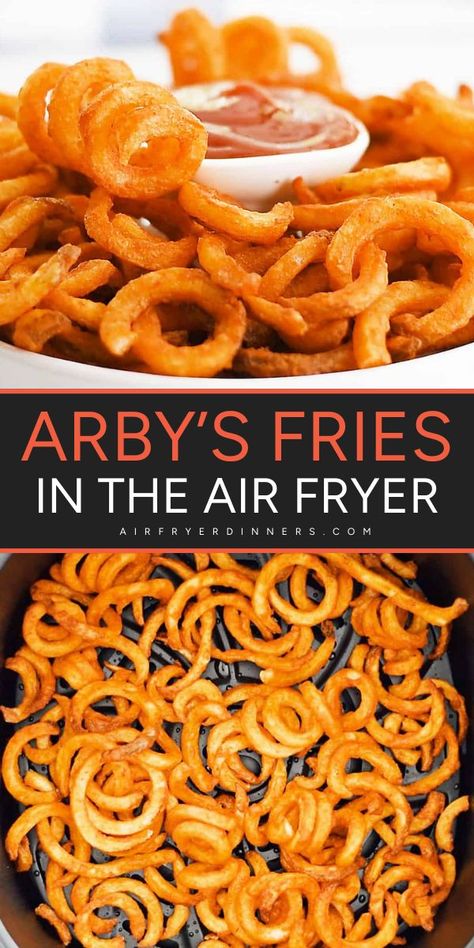 Arby's Fries in the Air Fryer are the perfect crispy snack! Ready in just 15 minutes, these Frozen Arby's Curly Fries make an easy New Year appetizer or game day menu idea. Spray with oil and dip in ketchup, cheese sauce, BBQ sauce, or ranch mustard. Enjoy! Arby's Curly Fries, Fries In The Air Fryer, Air Fryer Fries, Frozen Sweet Potato Fries, Freeze Sweet Potatoes, New Years Appetizers, Steak Side Dishes, Crispy French Fries, Curly Fries