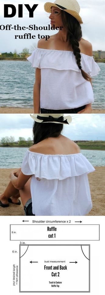 DIY: Off-the-Shoulder Ruffle Top by Trash to Couture Off Shoulder Diy, Off Shoulder Ruffle Top, Trash To Couture, Diy Fashion Trends, Sewing Top, Sewing Tops, Pola Amigurumi, Diy Vetement, Make Your Own Clothes