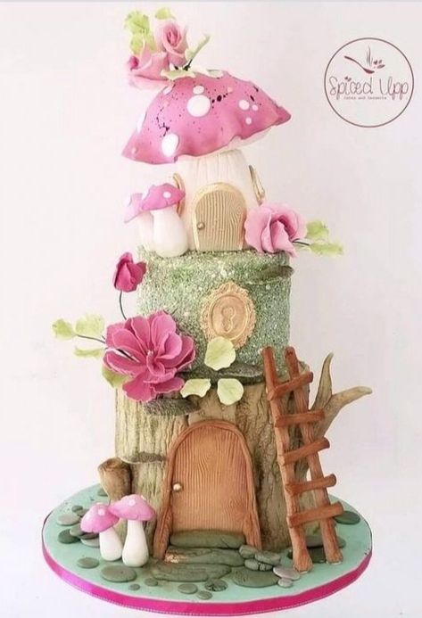 Magical Fairy Cake, Fairy Cake Ideas, Mushroom Birthday Party, Fairy Tale Cake, Fairy Garden Birthday Cake, Fairy House Cake, Garden Birthday Cake, Fairy Garden Cake, Fairy Birthday Cake