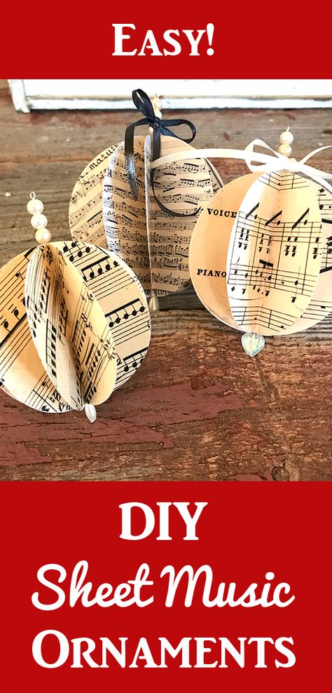 Music Ornaments Diy, Sheet Music Ornaments Diy, Sheet Music Ornaments, Music Christmas Ornaments, Ornaments Diy Christmas, Sheet Music Crafts, Music Ornaments, Paper Christmas Ornaments, Music Crafts