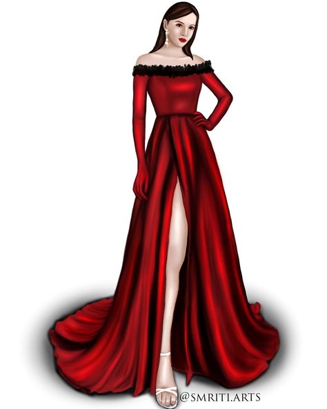 Evening Gowns Illustration, Evening Wear Illustration, Cocktail Sketch, Basic Illustration, Red Evening Gowns, Fashion Illustration Tutorial, Dress Illustration, Dress Design Drawing, Fashion Drawings