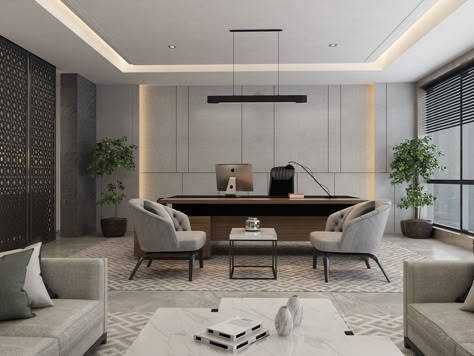 Vodafone Qatar_ Executive office on Behance Modern Office Room Design, Office Room Modern, Contemporary Home Office Design, Modern Minimal Interior Design, Executive Office Design Interior, Office Interior Design Luxury, Manager Room, Minimalist Office Design, Ceo Office Design