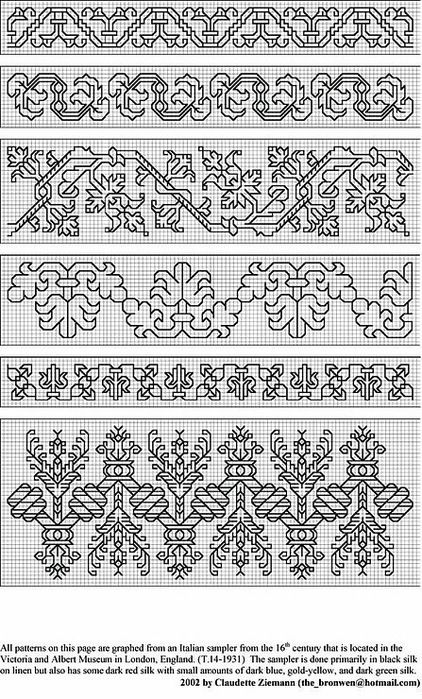 (I think that, out of these patterns, the bottom one is my favorite.) 8 Blackwork Embroidery Designs, Blackwork Embroidery Patterns, Red Cross Stitch, Blackwork Cross Stitch, Blackwork Designs, Blackwork Patterns, Blackwork Embroidery, Redwork Embroidery, Pola Kristik