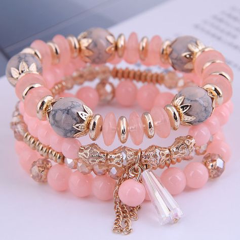 DIEZI Korean Trendy Multicolor Green Crystal Beads Rope Bracelets Women Girls Elastic Tassel Wrap Multiple Bracelets, Beads Bracelet Design, Beaded Rope, Crystal Beads Bracelet, Resin Beads, Strand Bracelet, Bracelets For Women, Bracelet Collection, White Crystal