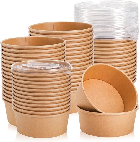 Lyellfe 50 Pack Kraft Paper Bowls with Lid, 25 Oz Disposable Soup Salad Serving Bowls, To Go Food Container for Party Dessert, Ice Cream, Yogurt, Microwave Freezer Safe Parking Plan, Disposable Food Containers, Go Food, Disposable Bowls, Dessert Ice Cream, Plastic Party Plates, Kraft Paper Packaging, Salad Container, Paper Bowls